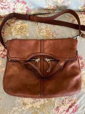 Vintage Fossil Genuine Leather Erin Foldover Crossbody Convertible Bag Brown